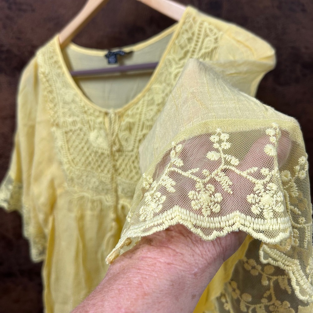 Zac & Rachel Yellow Lace-Yoke Boho Blouse - Picture 3 of 8